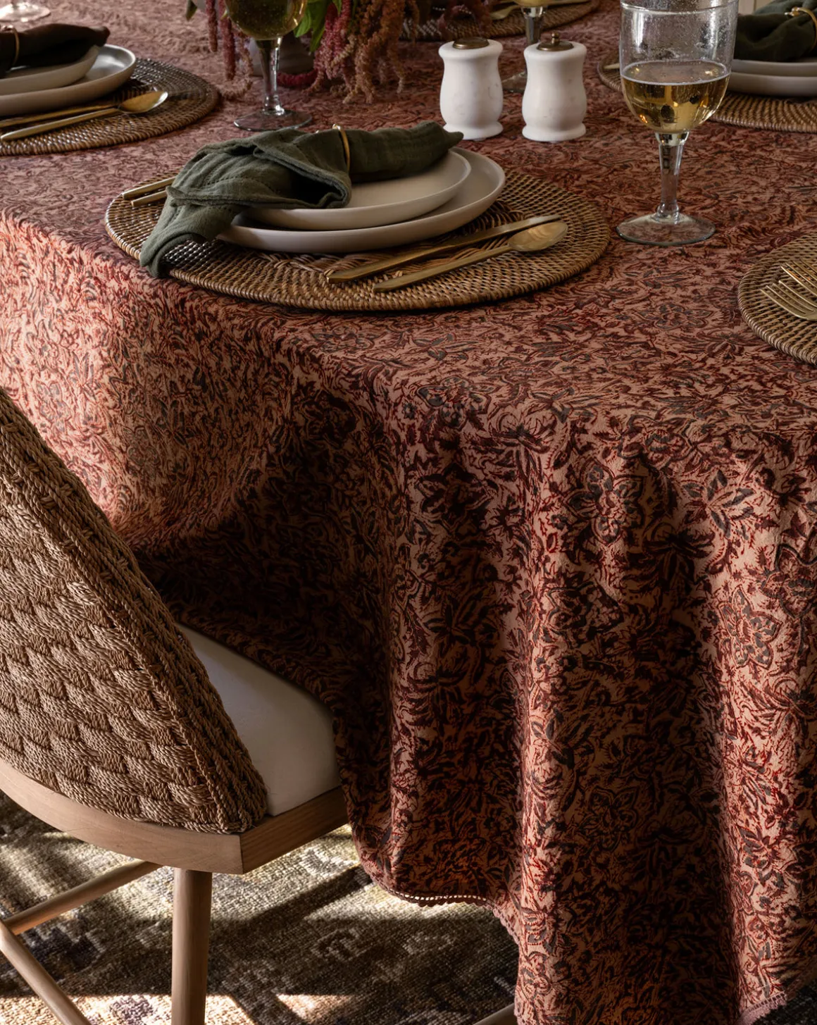 Anarkali Block Print Floral Tablecloth