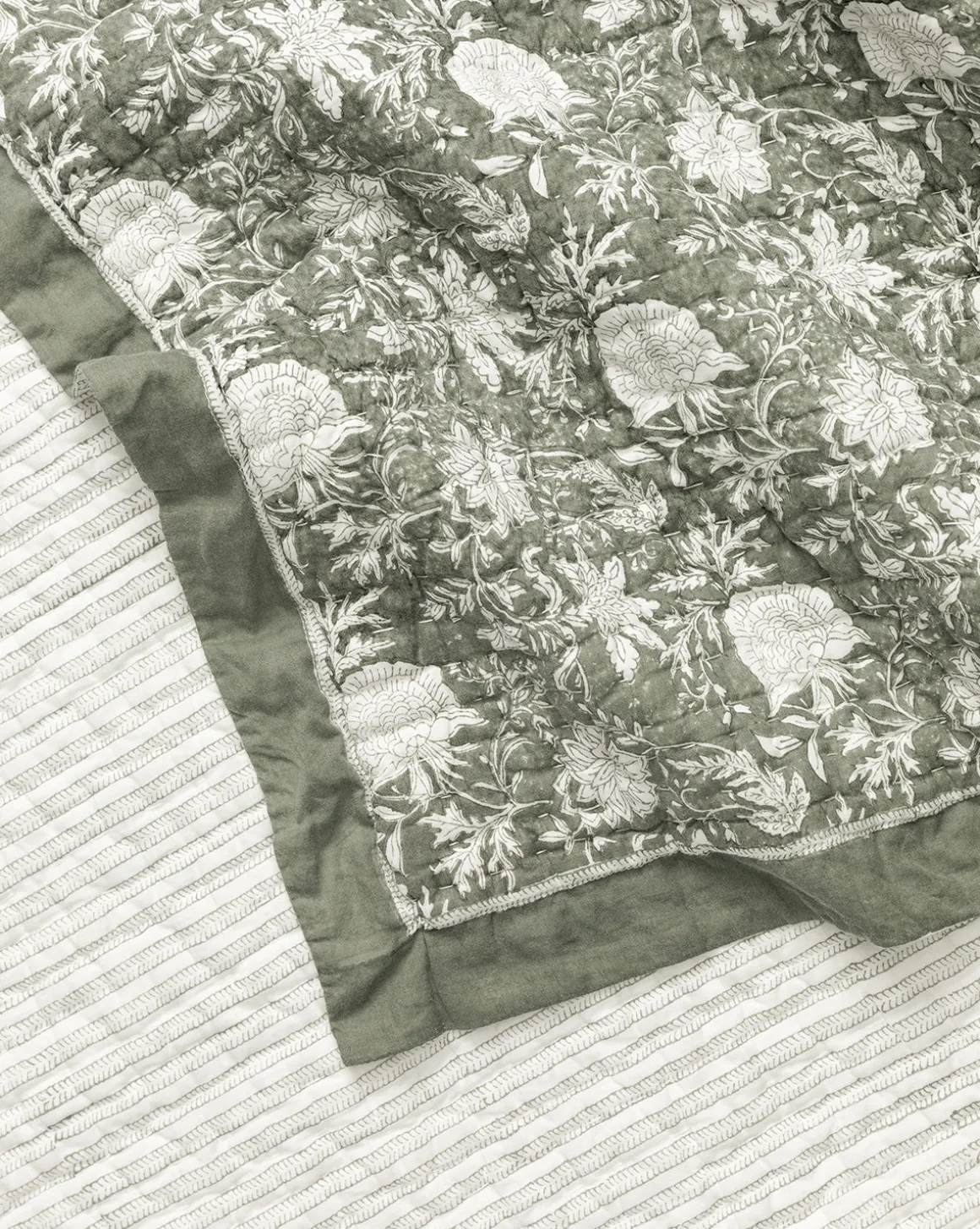 Audrey Sage Block Print Quilt