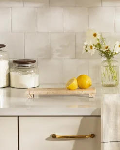 Beige Travertine Footed Serving Board