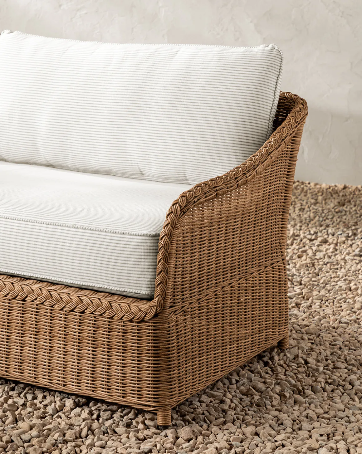 Haviland Outdoor Sofa with Perennials Taupe Stripe 88"